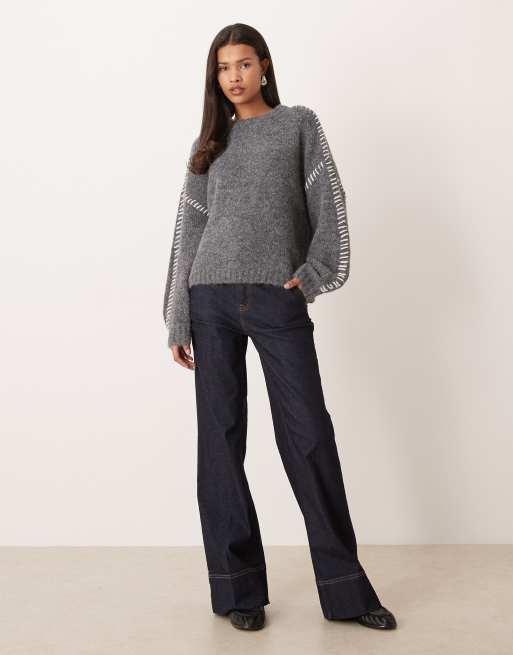 JDY - Maglione grigio scuro con cuciture a vista, 3 di 4