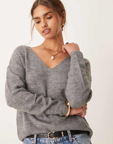 JDY - Maglione grigio scuro con scollo a V - view 1