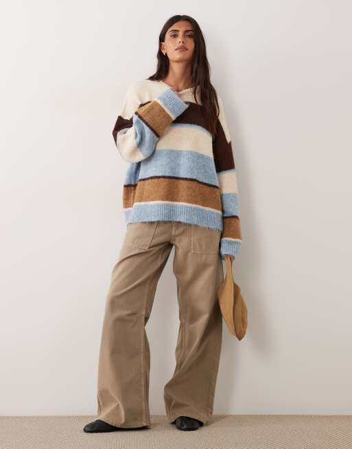 JDY maglione lavorato a maglia a righe marroni e blu, 2 di 4