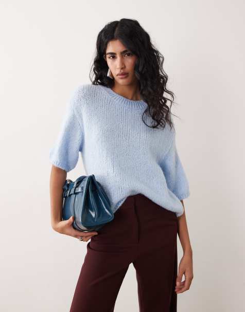 JDY - Maglione lavorato a maniche corte color azzurro pastello - view 1