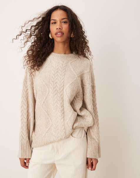 JDY - Maglione oversize in maglia a trecce color avena - view 1