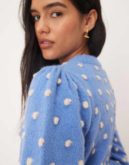 JDY - Maglione vestibilità comoda blu a pois testurizzato, 2 di 4