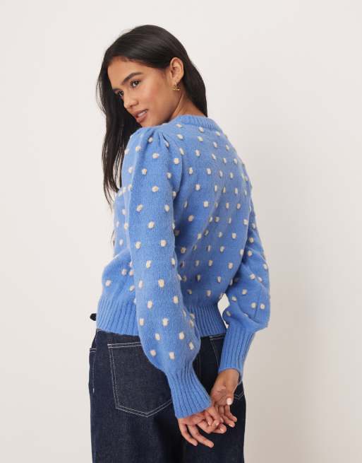 JDY - Maglione vestibilità comoda blu a pois testurizzato, 4 di 4