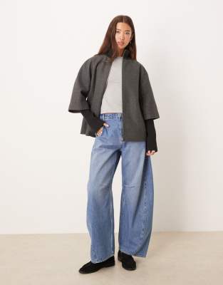 JDY - Manteau à détail manche - Gris foncé