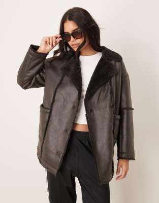 JDY - Manteau en imitation peau de mouton - Marron chocolat - view 1