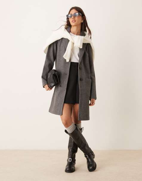 JDY - Manteau mi-long - Gris foncé chiné - view 1