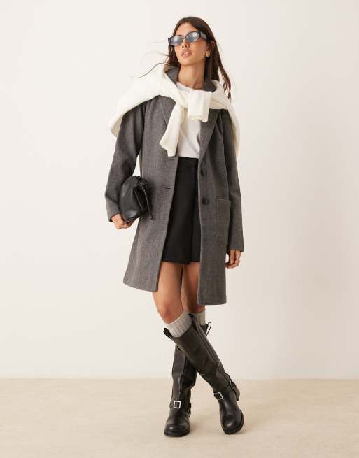 JDY - Manteau mi-long - Gris foncé chiné