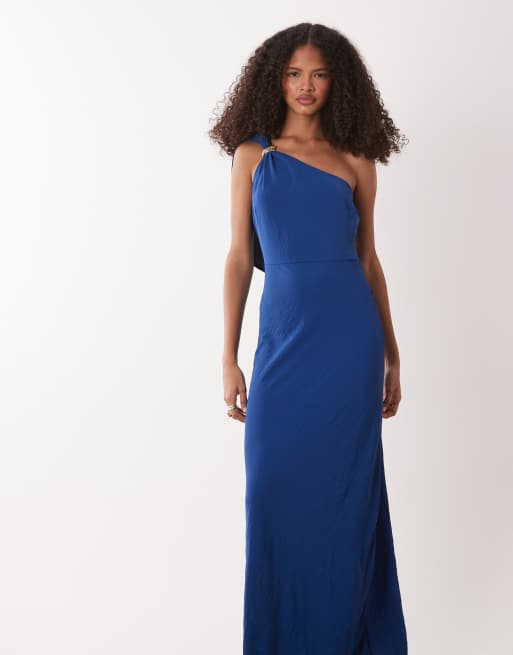 JDY - Marineblå oneshoulder-maxikjole med guldfarvet detalje, 3 af 4