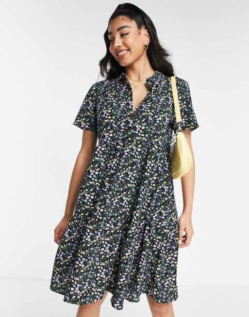 JDY maua ditsy print shirt mini dress in black ASOS