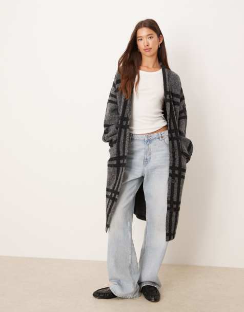 JDY maxi cardigan in dark grey check - view 1