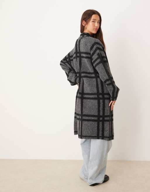 JDY maxi cardigan in dark grey check, 3 of 4