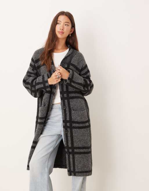 JDY maxi cardigan in dark grey check, 4 of 4