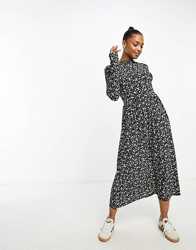 JDY - maxi dress in black and white ditsy floral