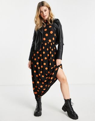 JDY maxi dress in black & orange polka dot - ASOS Price Checker