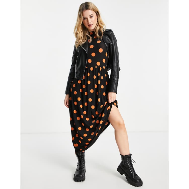 Orange and black polka dot sale dress