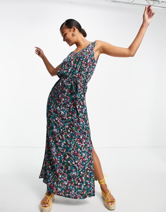 JDY maxi dress with tie waist detail in floral print