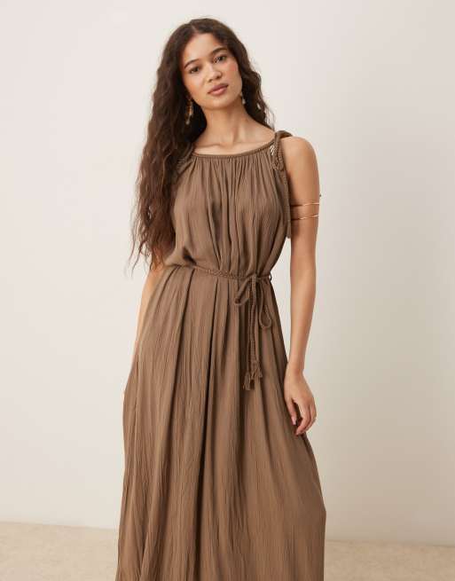 JDY - Maxi-jurk met strikdetail en bandjes in beige, 2 van 4