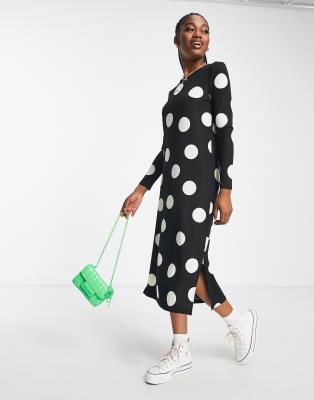 Jdy Maxi Side Split Dress In Black Spot Print