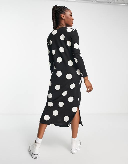 JDY maxi side split dress in black spot print, 2 of 4