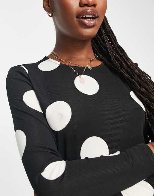JDY maxi side split dress in black spot print, 3 of 4