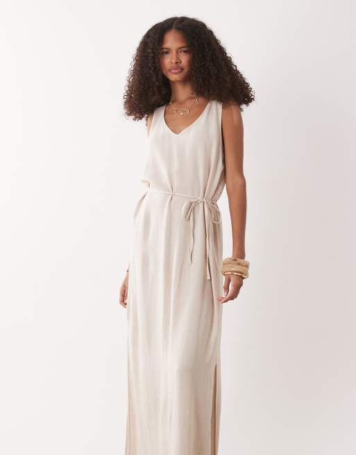 JDY – Maxikleid aus Leinenmix in Hellbeige mit Bindeband, 4 von 4