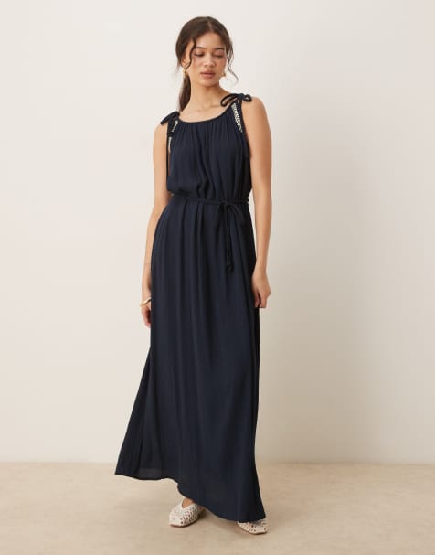 JDY – Maxikleid in Marineblau mit Riemchenträgern und Bindedetail - view 1