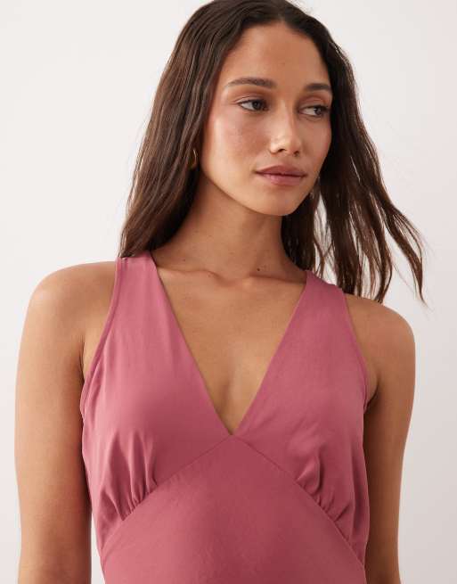 JDY – Maxikleid in Staubrosa mit V-Ausschnitt, 3 von 4