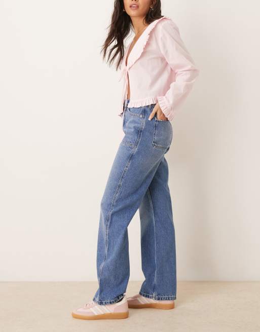 JDY - Maya - Jeans met hoge taille en wijde pijpen in middenblauw, 2 van 5