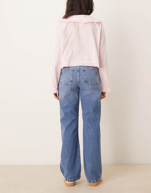 JDY - Maya - Jeans met hoge taille en wijde pijpen in middenblauw, 3 van 5