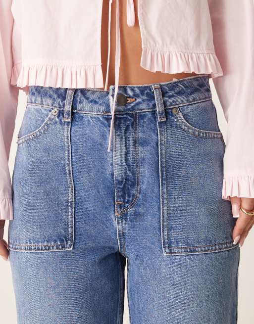 JDY - Maya - Jeans met hoge taille en wijde pijpen in middenblauw, 5 van 5