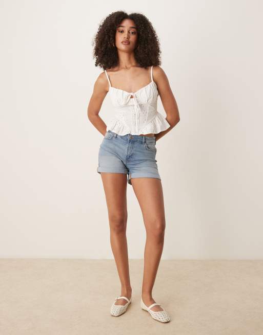 JDY – Mellanblå jeansshorts med uppvikt kant, 3 av 5