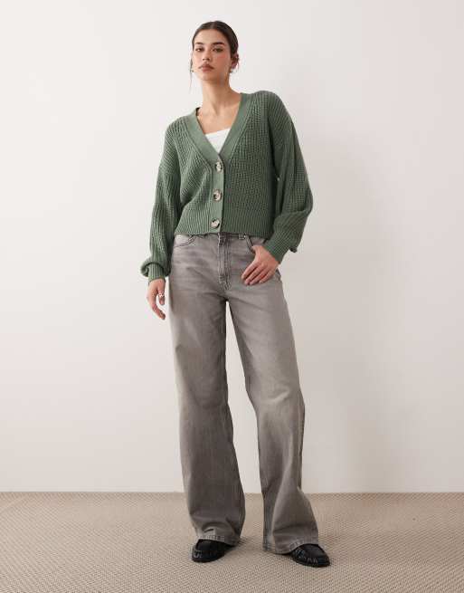 JDY – Mellangrön kofta i slouchy-stil med långa ärmar, 2 av 4