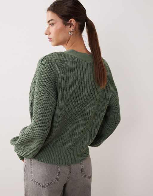 JDY – Mellangrön kofta i slouchy-stil med långa ärmar, 4 av 4