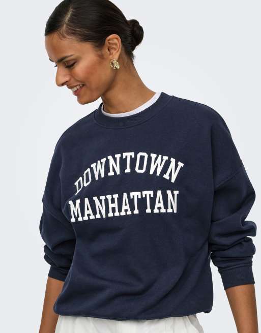 JDY Mesa sweat-shirt brodé à manches longues ras de cou bleu, 4 de 7