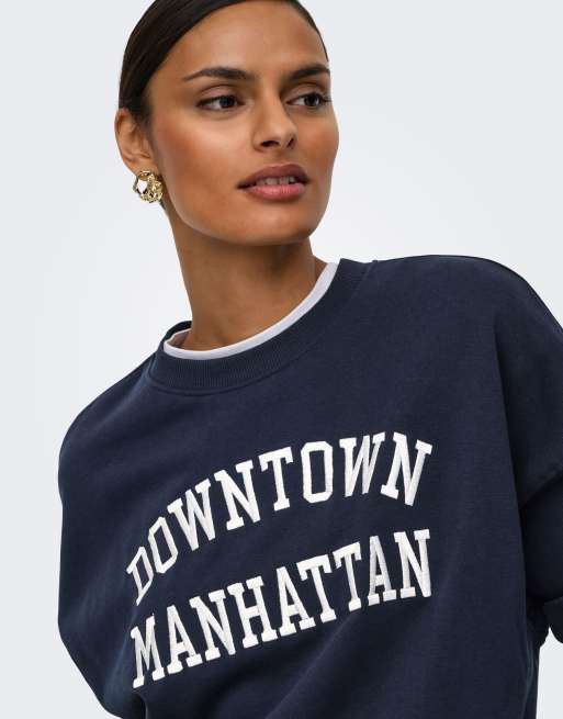 JDY Mesa sweatshirt med rund hals og lange ærmer, broderet, i blå, 5 af 7