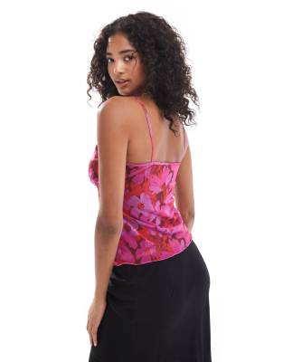 Jdy Mesh Floral Cami In Pink