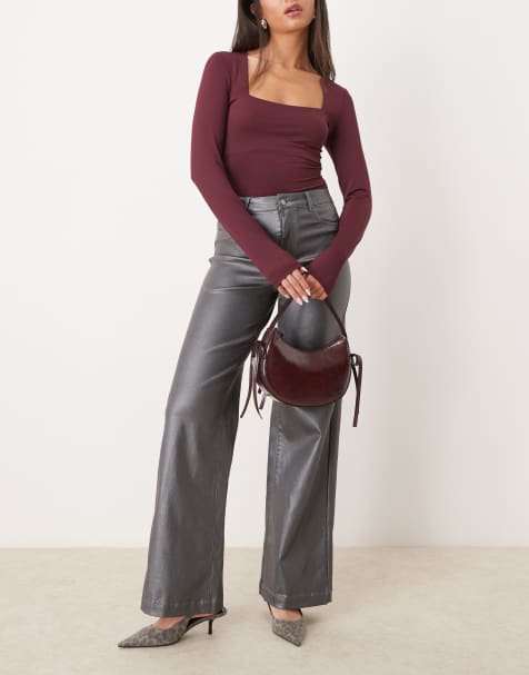 JDY - Metallic jeans met wijde pijpen en hoge taille in grijs - view 1