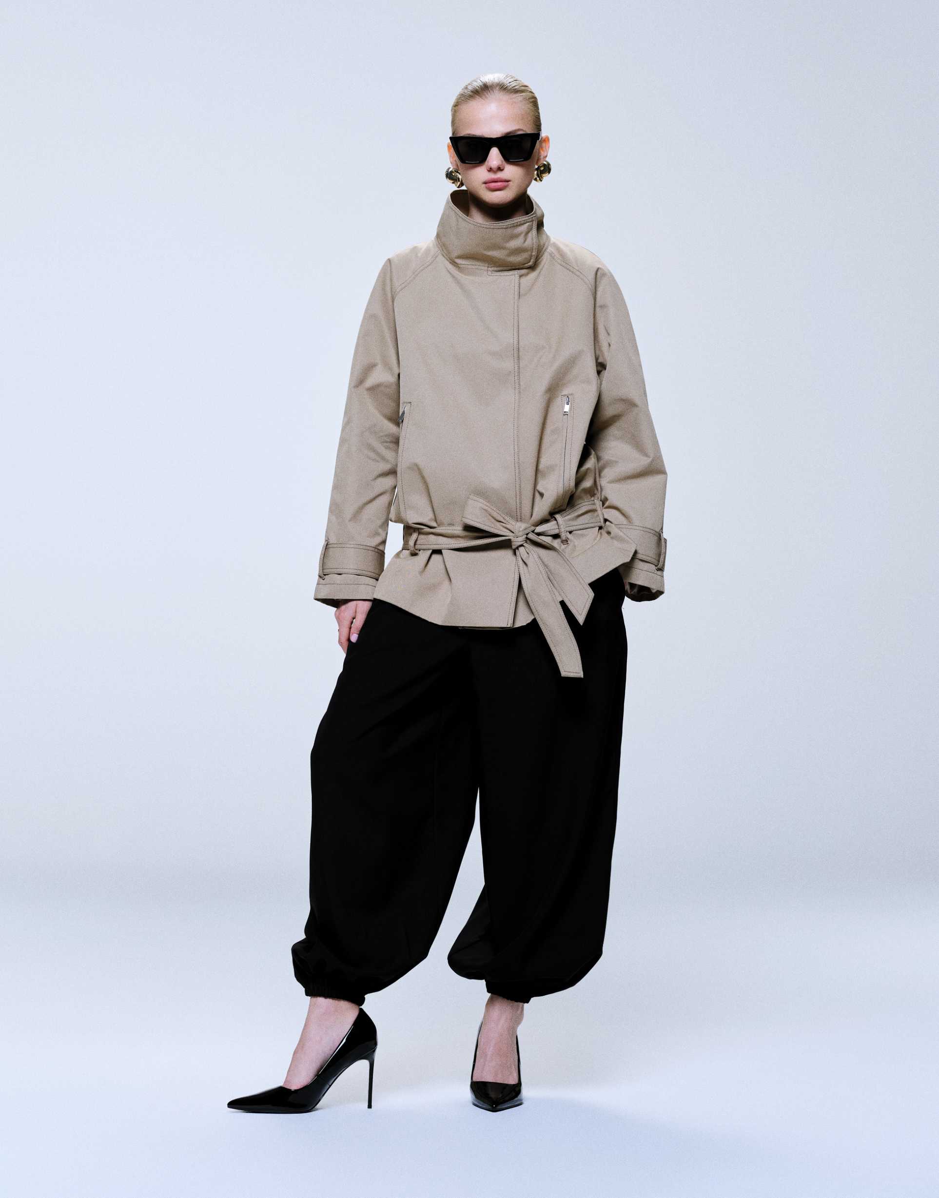 jdy mid waist balloon pants in black