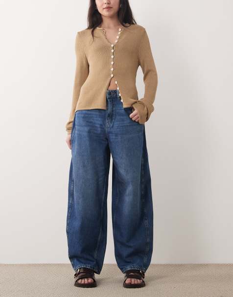JDY mid waist barrel leg jean in mid blue - view 1