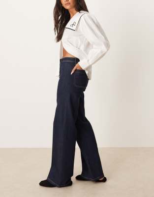 Jdy Mid Waist Wide Leg Jeans In Blue