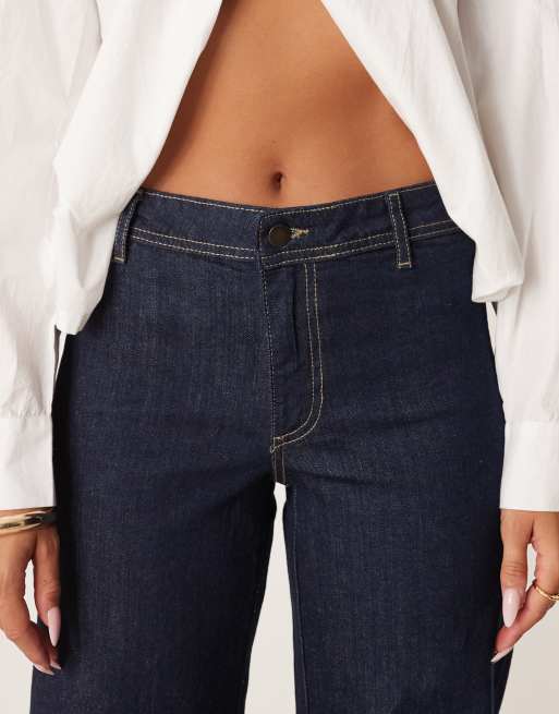 JDY mid waist wide leg jeans in dark blue