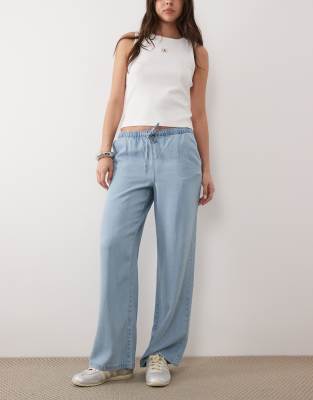 Jdy Mid Waist Wide Leg Pull On Jeans In Blue