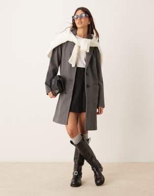 JDY midi coat in dark grey melange