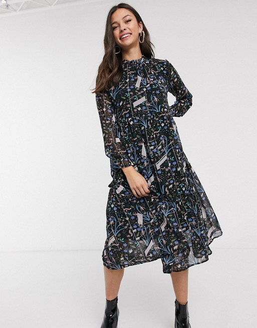 JDY midi dress in abstract floral print