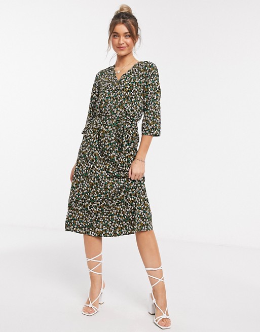 JDY midi dress with wrap detail in ditsy floral
