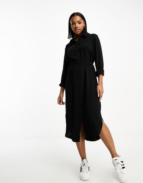 JDY – Midi-Hemdblusenkleid in Schwarz mit Bindegürtel - view 1