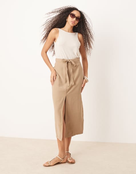 JDY - Midi rok met gestrikte taille in beige - view 1