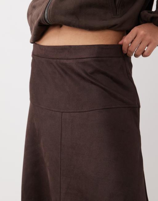 JDY midi-rok van imitatiesuède in bruin, 5 van 5