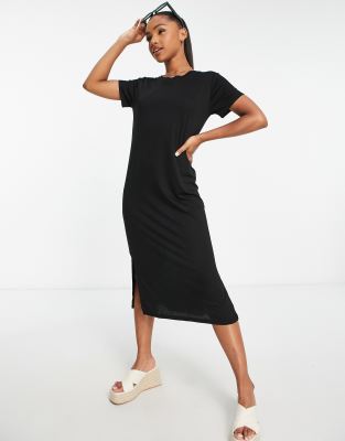 JDY midi side slit T-shirt dress in black | ASOS