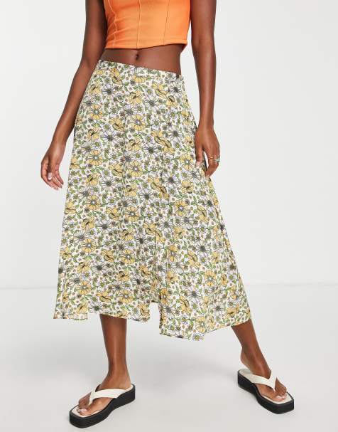 JDY midi skirt in yellow floral print - view 1